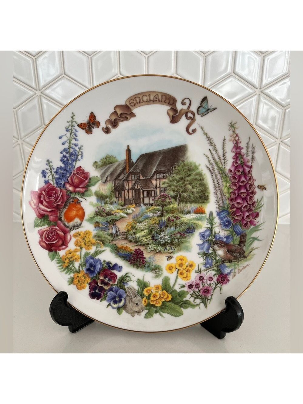 VINTAGE English Country Garden 1988 Collector Plate Dot Barlowe Cottagecore